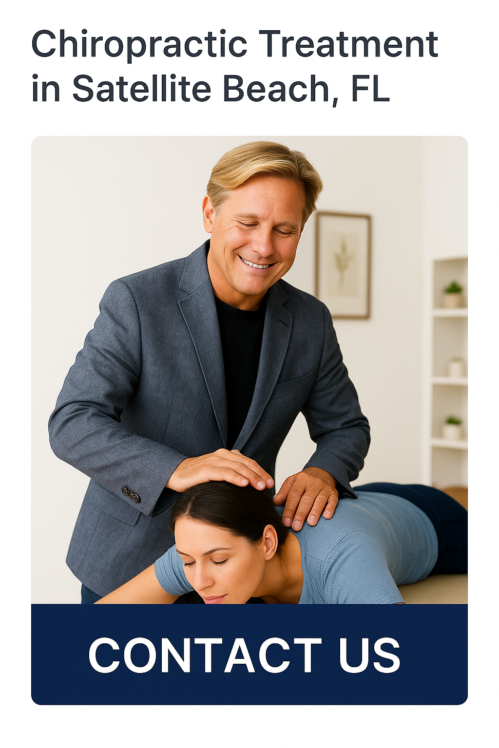 Dr. Jim Claeys providing chiropractic care to a female patient at Restore Wellness Center near Satellite Beach, FL, highlighting natural back pain relief and expert spinal treatment in a professional clinical setting.