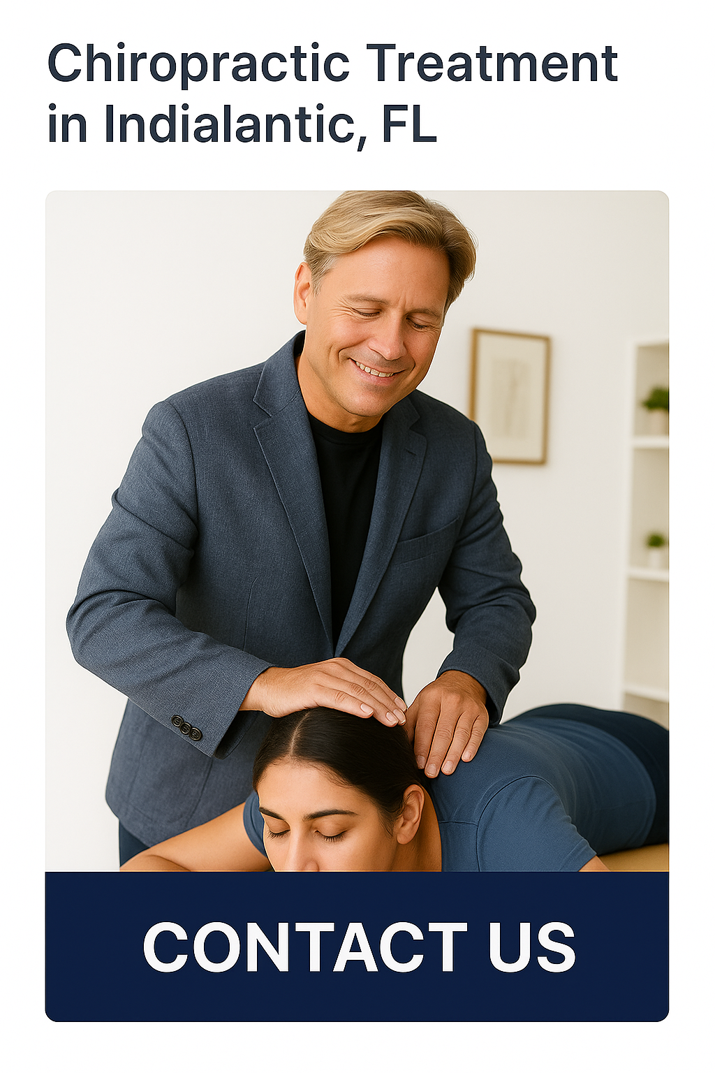 Dr. Jim Claeys providing chiropractic care to a patient lying face down at Restore Wellness Center in Indialantic, FL, highlighting hands-on spinal adjustment in a professional, calming environment.